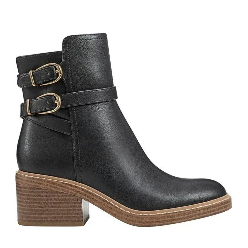 Marc Fisher Womens 7.5 M Black Leather Marieta Buckle Ankle Booties DISPLAY RJ2